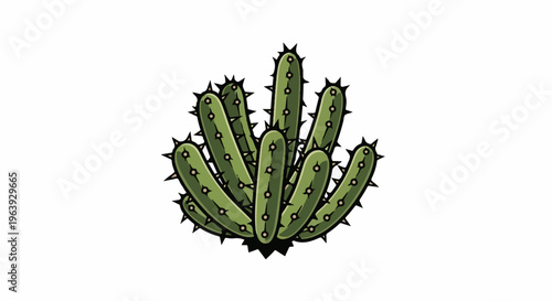 A stylized green cactus with sharp spines and small light brown dots