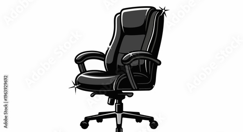 A shiny black executive office chair on a white background