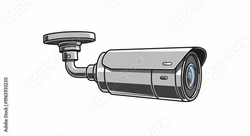 A silver surveillance camera with a lens, mounted on an adjustable bracket
