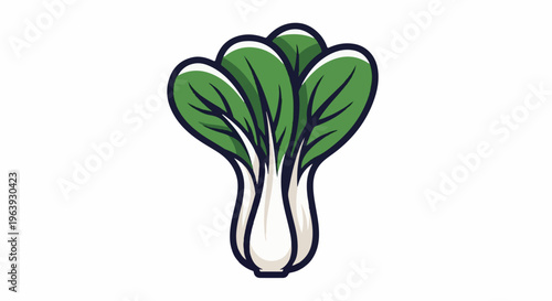A stylized, cartoon-like bok choy with thick dark outlines and shaded green leaves