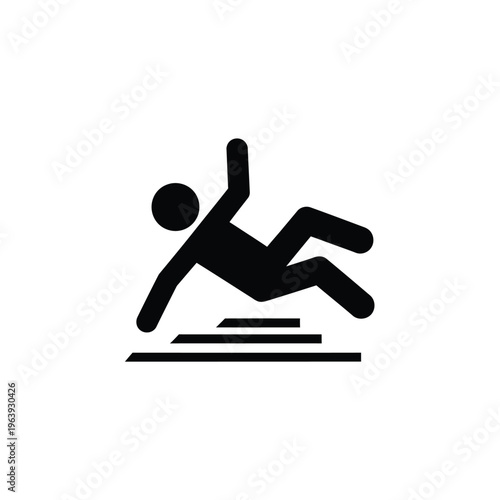 Illustration of vector stick figure slipping on stairs cautionary symbol for slippery steps and falls