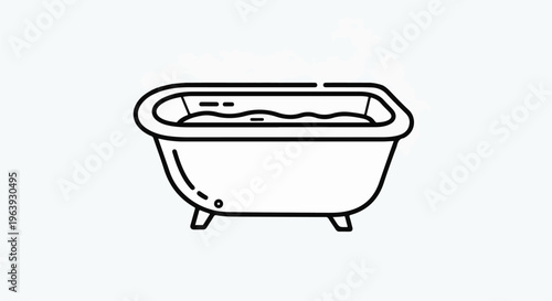 A simple black outline drawing of a bathtub filled with water