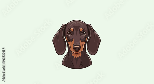 A stylized illustration of a brown dachshund head with tan markings