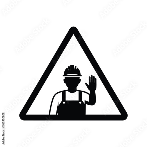 Illustration of vector road sign with worker warning symbol for construction zone ahead