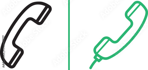 Vintage telephone handset vector illustrations in black and green. Retro landline phone receiver icons, perfect for contact, customer support, and classic communication design projects.