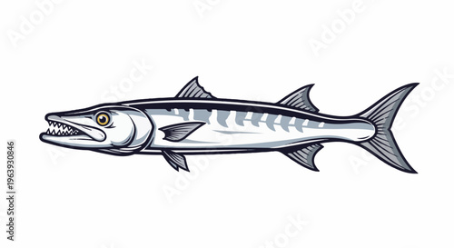 A striking illustration of a predatory barracuda with sharp teeth and a sleek body