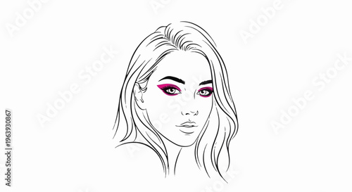 A striking portrait of a woman with bold pink eyeshadow and flowing hair