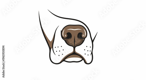 A stylized illustration of a dog's nose, mouth, and whiskers on a white background