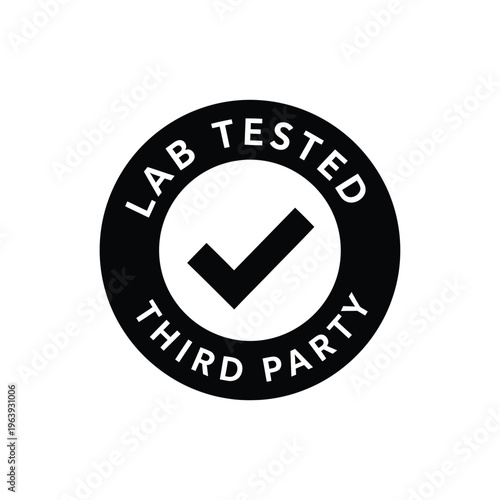 Lab tested third party vector illustration of a validated seal with checkmark
