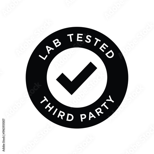 Lab tested third party vector illustration of a validated seal with checkmark