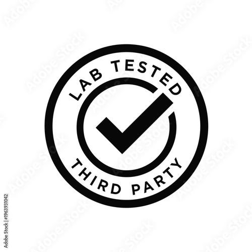 Illustration of vector lab tested third party certification logo with checkmark