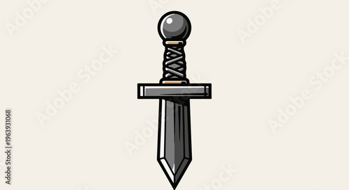 A stylized illustration of a gladius sword with a pommel and guard