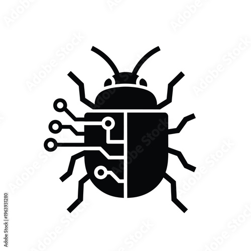 Illustration of vector bug with circuit board design and technological elements