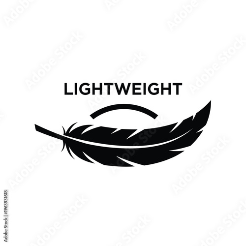 Illustration of vector feather logo with arc symbol and lightweight text