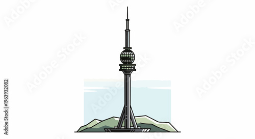 A tall, slender tower rises from a rounded base, capped with a spherical observation deck and spire