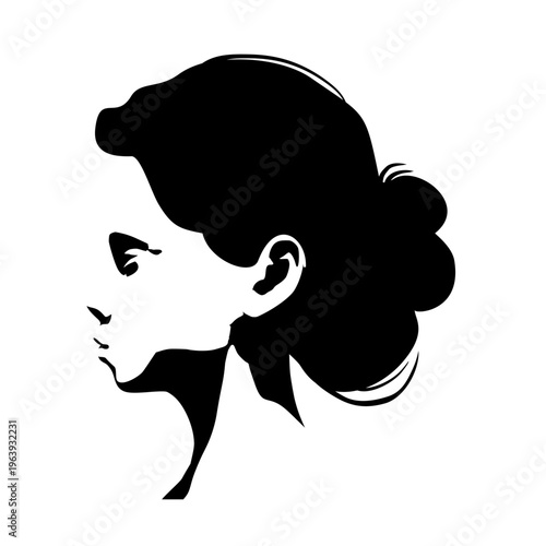 Young woman face side view in low key style. Elegant silhouette of a female head.