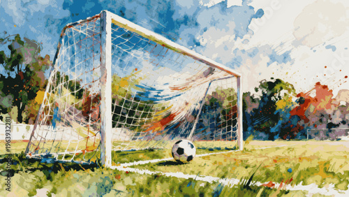 In the Net Soccer Ball and Goal isolated watercolor vector illustration svg