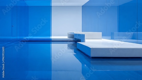 Serene Architectural Composition Featuring Blue Glass and Minimalist Design