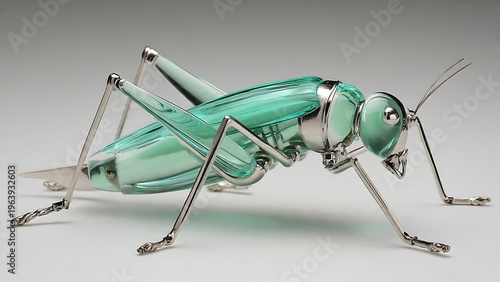 Translucent Green Glass Grasshopper Sculpture with Meticulous Detail and Design