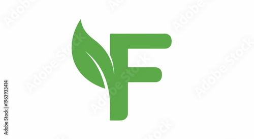 A vibrant green leaf merges with the letter F, symbolizing growth and nature