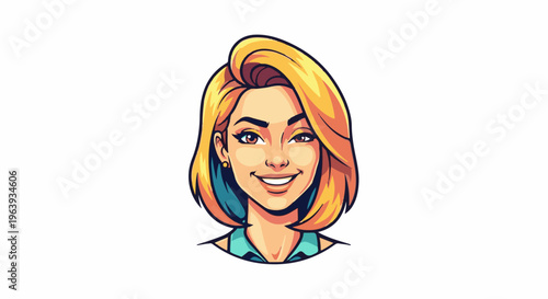 A vibrant pixel art portrait of a smiling woman with blonde hair