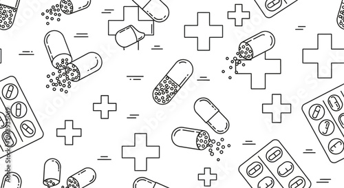 Seamless Pattern of Medical Pills and Capsules
