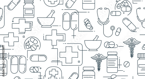 Seamless Medical Healthcare Pattern with Line Icons