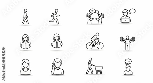 Diverse Activities Depicted in Simple Line Drawings.