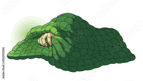 Person hiding under green blanket, feeling unwell, sick, tired, or stressed