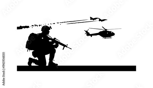 Military Soldier with Helicopter and Missile Launch