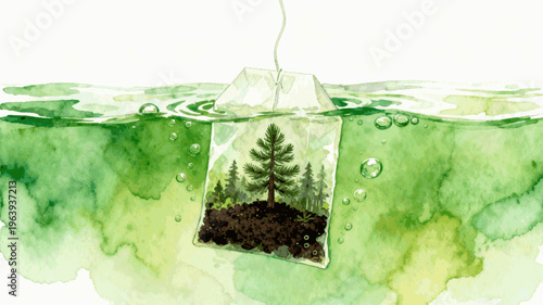 Green Leaf Bag Nature in a Tea Bag isolated watercolor vector illustration svg