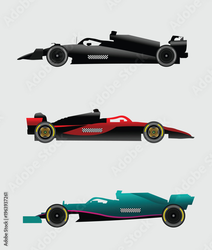 Formula one racing cars set with modern aerodynamic design and speed concept vector illustration