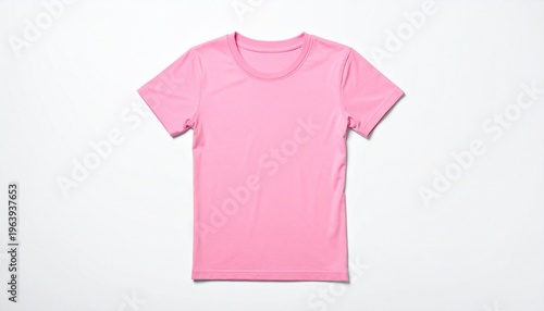 Plain pink T-shirt laid flat on background