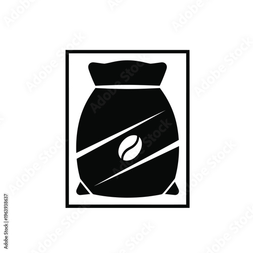Illustration of vector coffee bag with bean design element in black and white