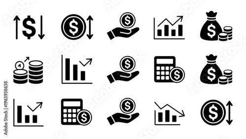 Collection of stylized black and white baby strollers in a row