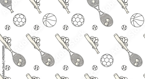 Seamless Pattern with Hand Drawn Sports Equipment Icons