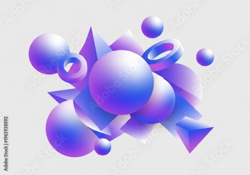 Abstract digital art featuring fluid and vibrant geometric shapes in purple hues