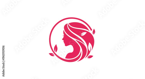 Woman silhouette with hair and leaves
