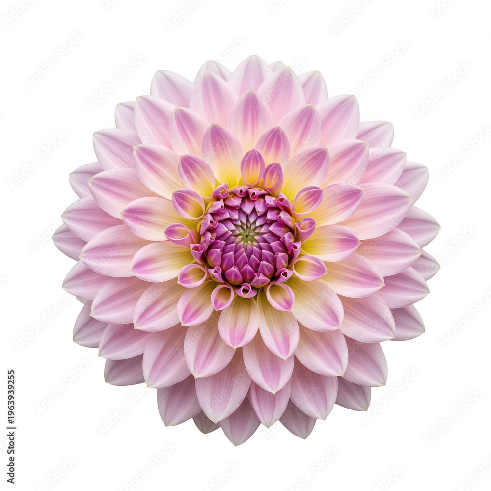 Fototapeta premium A close-up view of a delicate pink and white chrysanthemum in full bloom isolated on transparent background