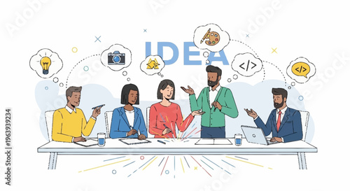 Diverse Team Brainstorming Ideas in a Collaborative Meeting.