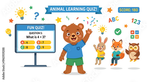 Cute Animals Learning Quiz for Kids: Math Game with Bear, Fox, Owl, Rabbit