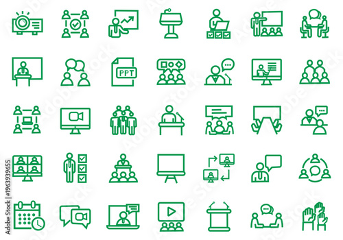 Conference and Seminar icon set. Editable line icons. Vector illustration.