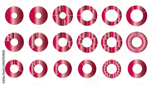 donut charts ring graphs illustrating data segmentation market share financial reporting for business analysis and infographics.