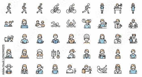Diverse Icons of People in Various Activities and Professions.