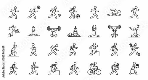 Diverse Sports and Activities - Line Art Icons Collection.