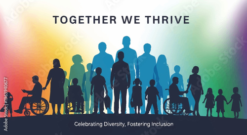 Diverse silhouettes of people standing together, symbolizing unity and inclusion.