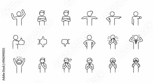 Diverse Stick Figure Poses - Expressing Emotions and Actions.
