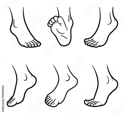 Collection of Six Stylized Line of Human Feet in Various Poses