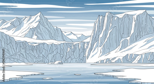 Minimalist Line Art Illustration of a Glacial Landscape