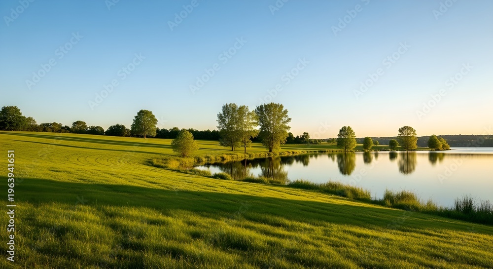 Naklejka premium early morning on the golf course pond geese sunny fog
